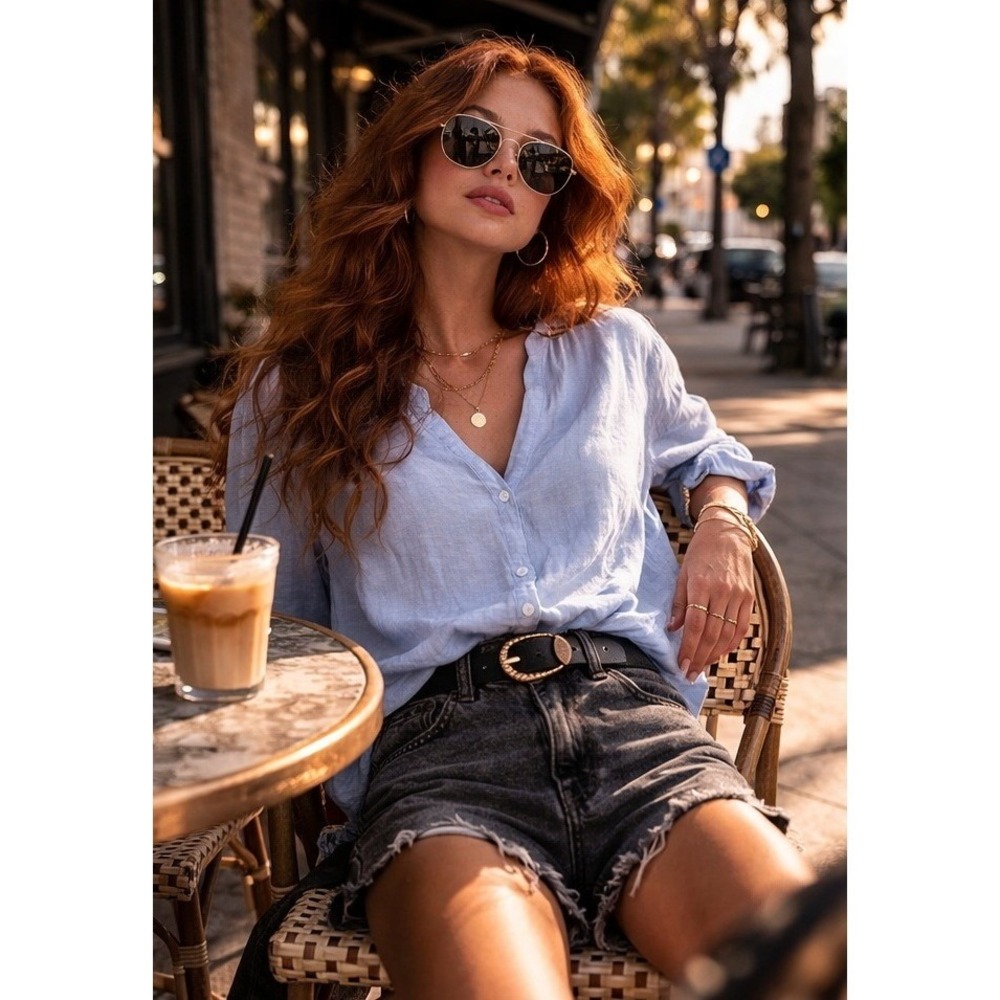 Joie Elevated Basic Linen Blend Button Front Blou… - image 1